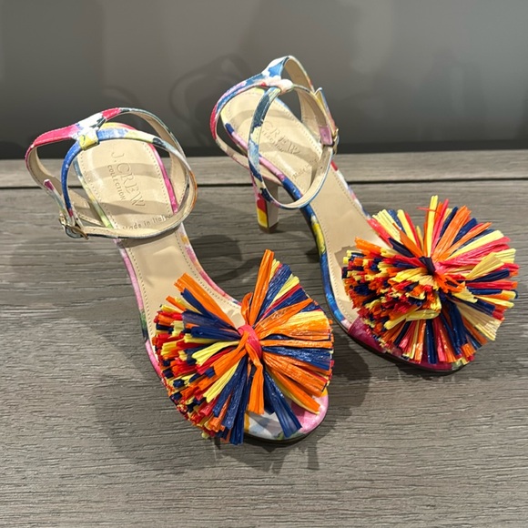 J. Crew Shoes - J. Crew Collection multicolor raffia bow ankle strap heels